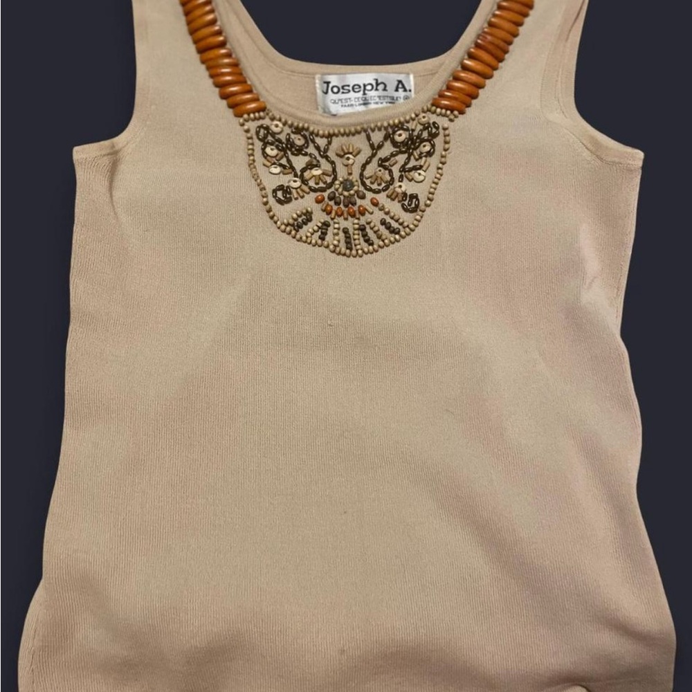 Joseph A Parisian Beige Embellished Tank Top